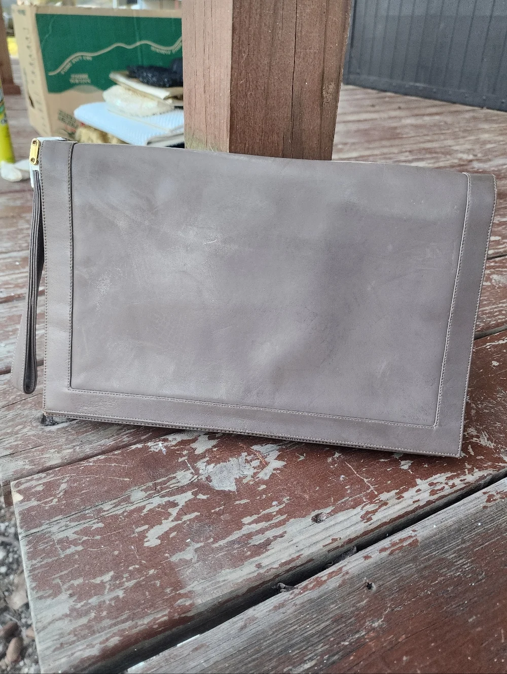 Men's Leather Wristlet Clutch - Taupe